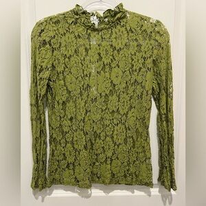 Green Lace Long Sleeve Top Women's